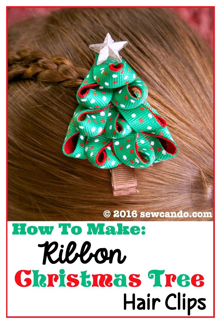 Ribbon Christmas Tree Hair Clips