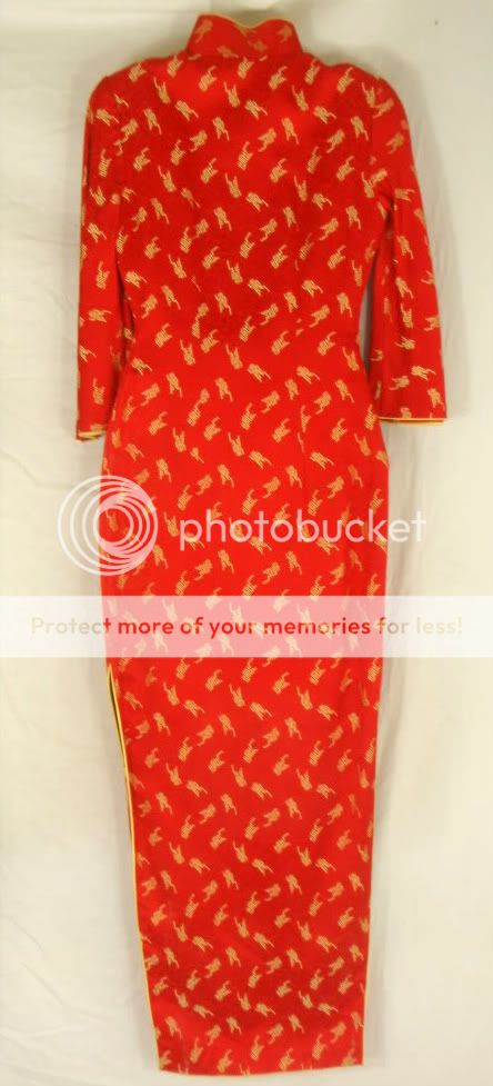 Red & Gold Silk Vintage Chinese Womens Silk Evening Dress Cheong sam 
