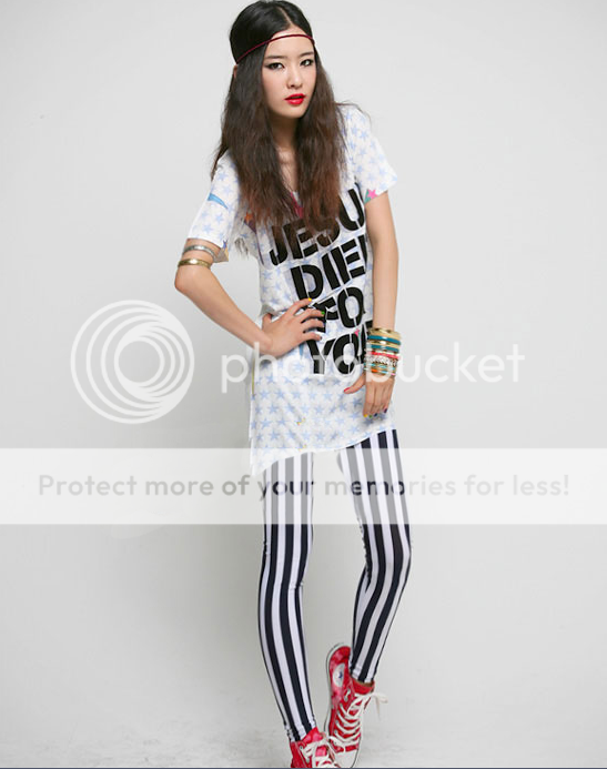 Black and White Vertical Stripe Pants Leggings Cotton  