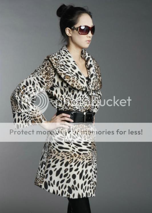 Fashion Leopard Lapel Roll Flare Slee Trench Coat +Belt  