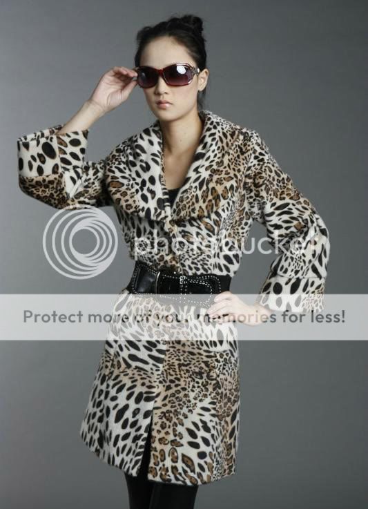 Fashion Leopard Lapel Roll Flare Slee Trench Coat +Belt  