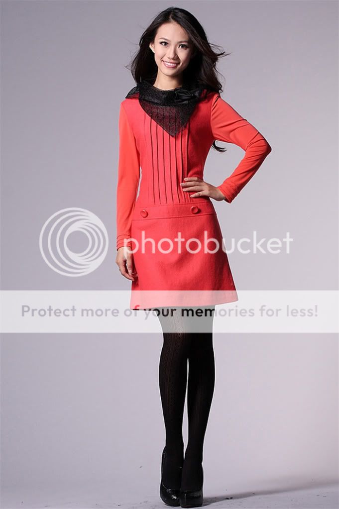 New Red Fashion Layered Fold Hem Long Sleeve Rose Stylish Slim Fit 