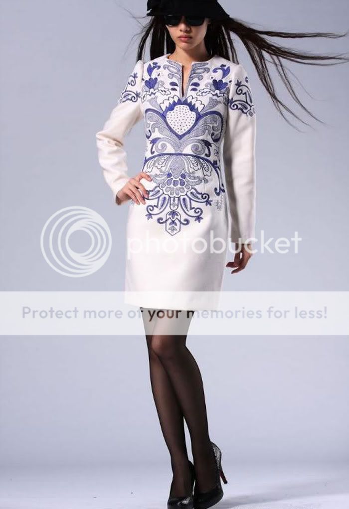   Neck Embroidered Long Sleeve New Fashion Stylish Slim Dress Top  