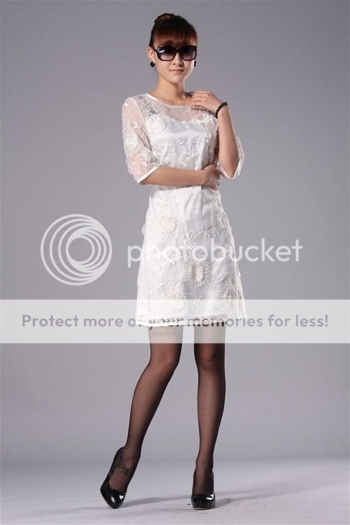 White Embroider Organza Round Neck Half Sleeve Fashion Stylish Slim 