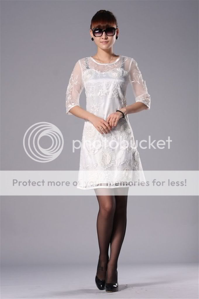 White Embroider Organza Round Neck Half Sleeve Fashion Stylish Slim 