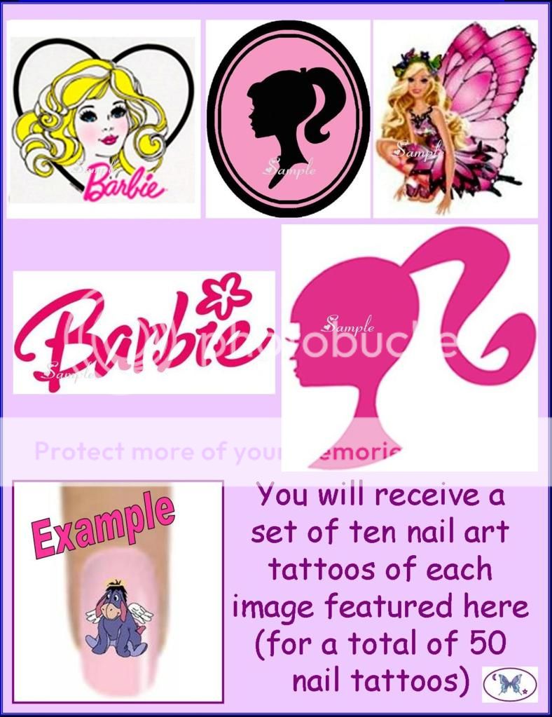 50 x Finger / Toe Nail Art Tattoo Decals   Barbie  