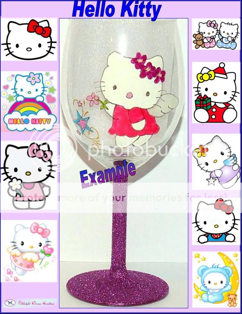 Personalised Painted HELLO KITTY Glass Wine, Champagne, Cocktail, Shot 